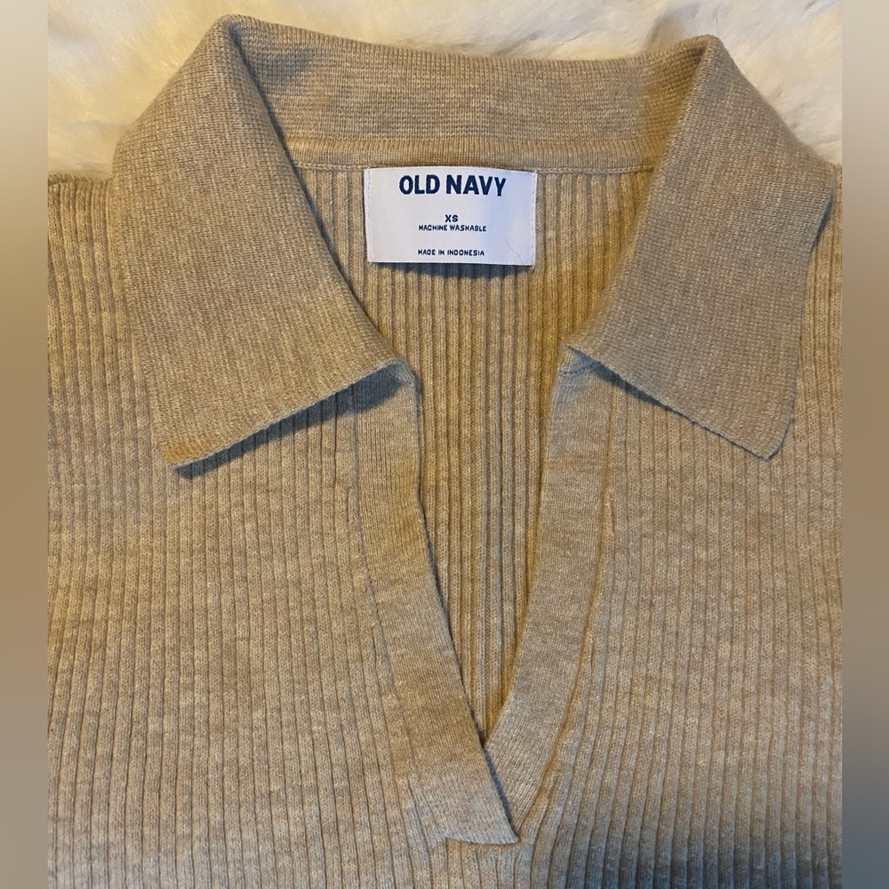 Old Navy Ribbed Tan Collared Top